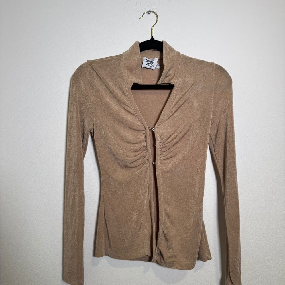 Tan Long Sleeve Ruched Top